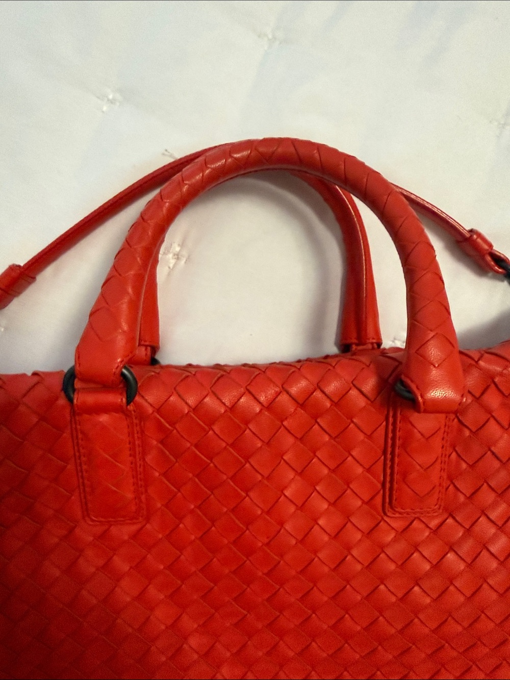 Bottega Veneta Red Intrecciato Woven Tote with Top Handles - Picture 6 of 13